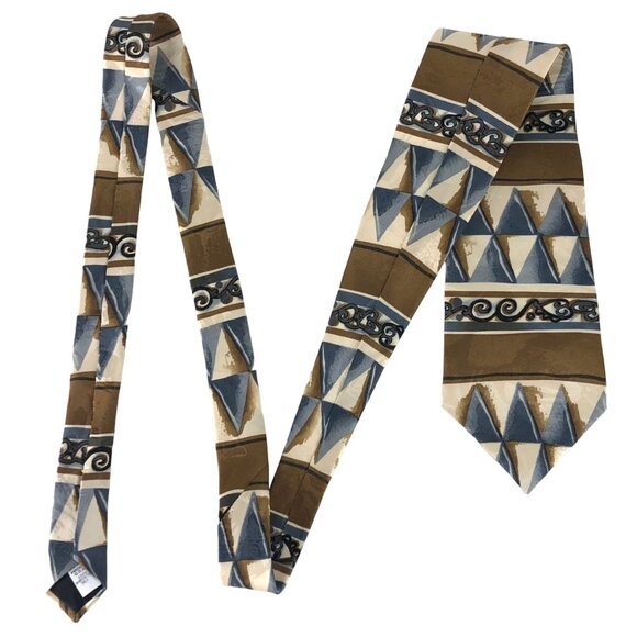 Courthouse Square 100% Silk Mens Geometric Multicolor Tie Necktie Gray Brown - Picture 7 of 7